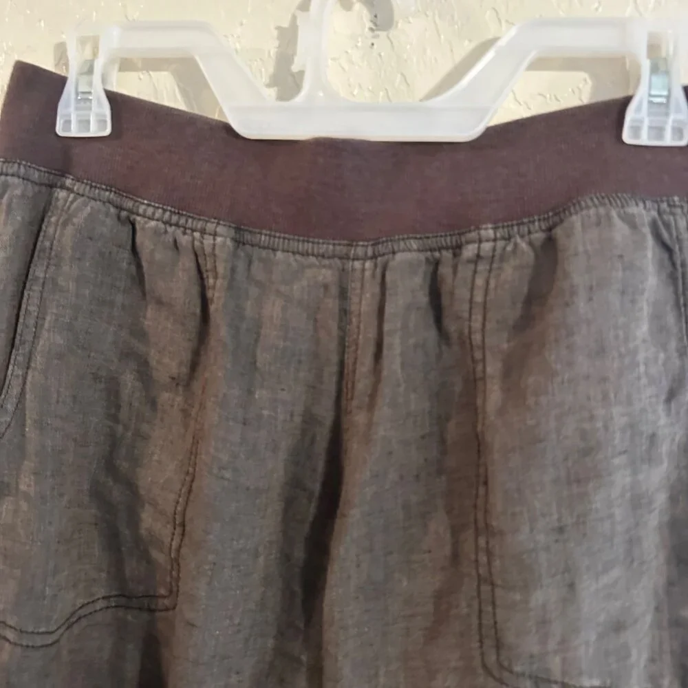 Toad & Co. 100% Linen “Lina” Brown Hippie Style Drawstring Heathered Cinch Pants - Picture 8 of 12